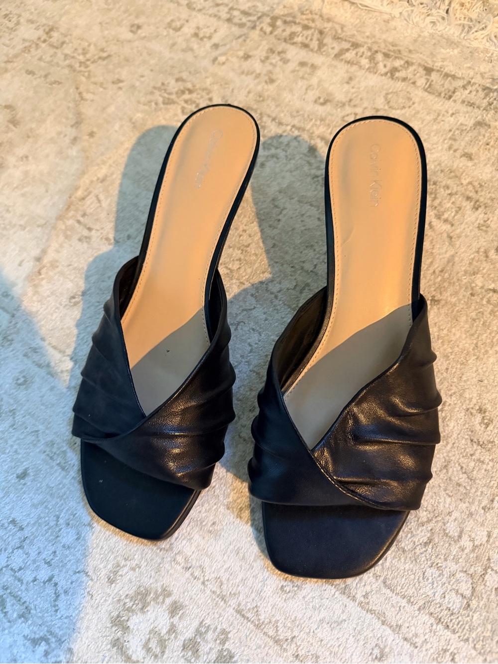 Calvin Klein Black Real Leather Slide Mules